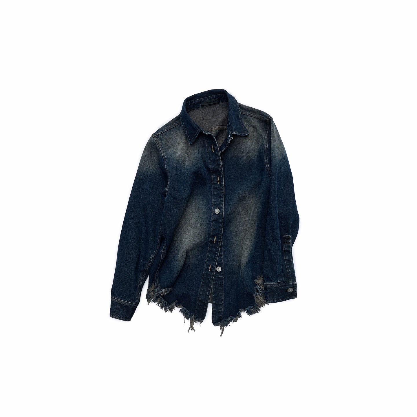 Vintage Washed Frayed-Edge Denim Shirt