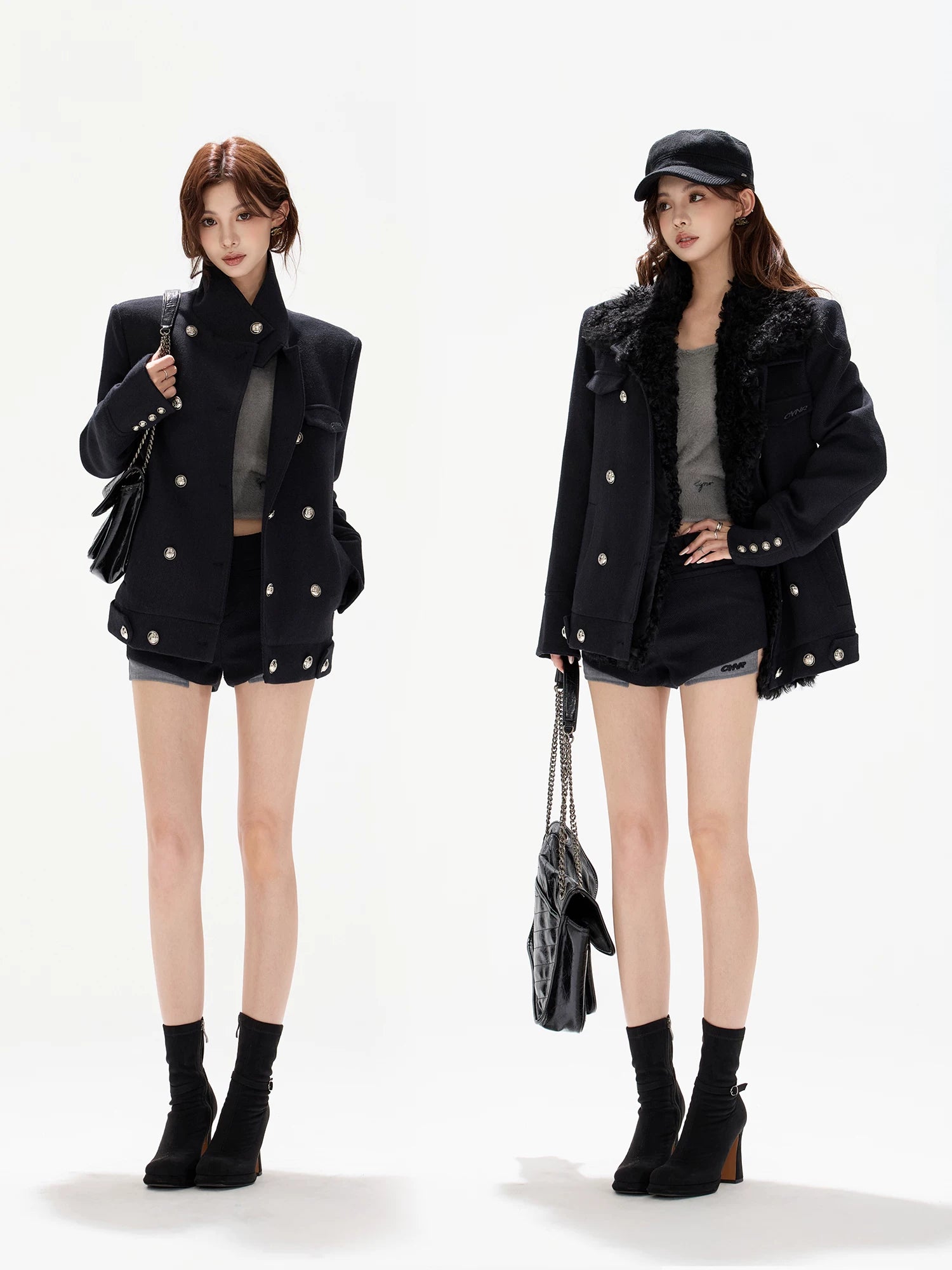 Detachable Shearling Collar Coat
