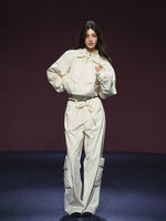Neckline Tie Striped Sun-Protective Jacket & Pants Set