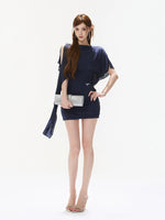 Navy Asymmetric Cape Dress