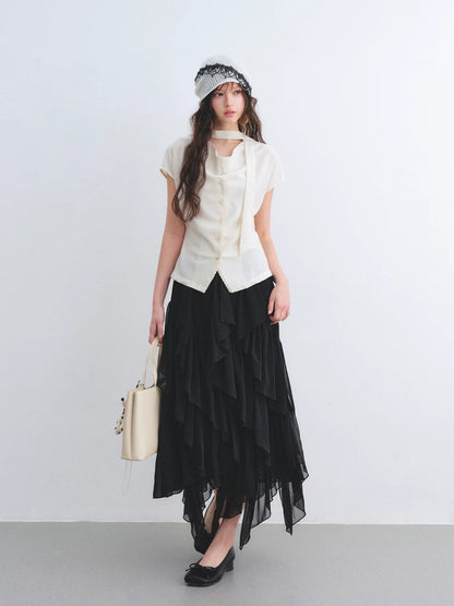 Lace Trim Draped Blouse