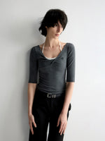 Twist Neck Waist-Tying T-shirt