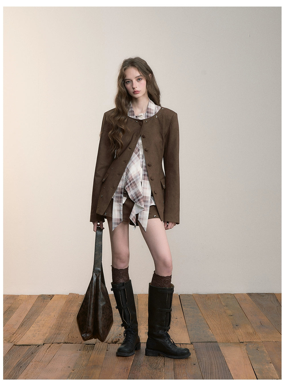 Brown Studded Suede Cinched Jacket