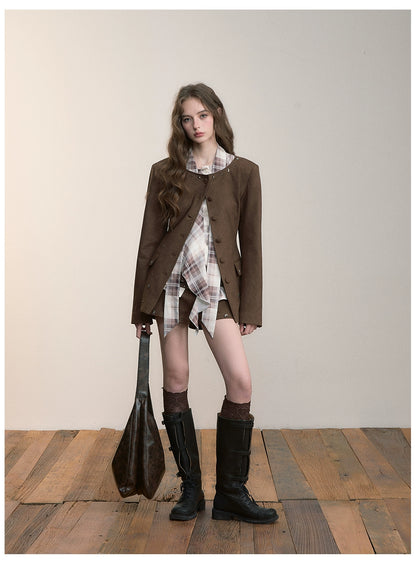 Brown Studded Suede Cinched Jacket