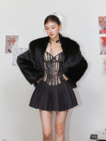 Pleated Lace Waist-Cinching Dress & Coat Set
