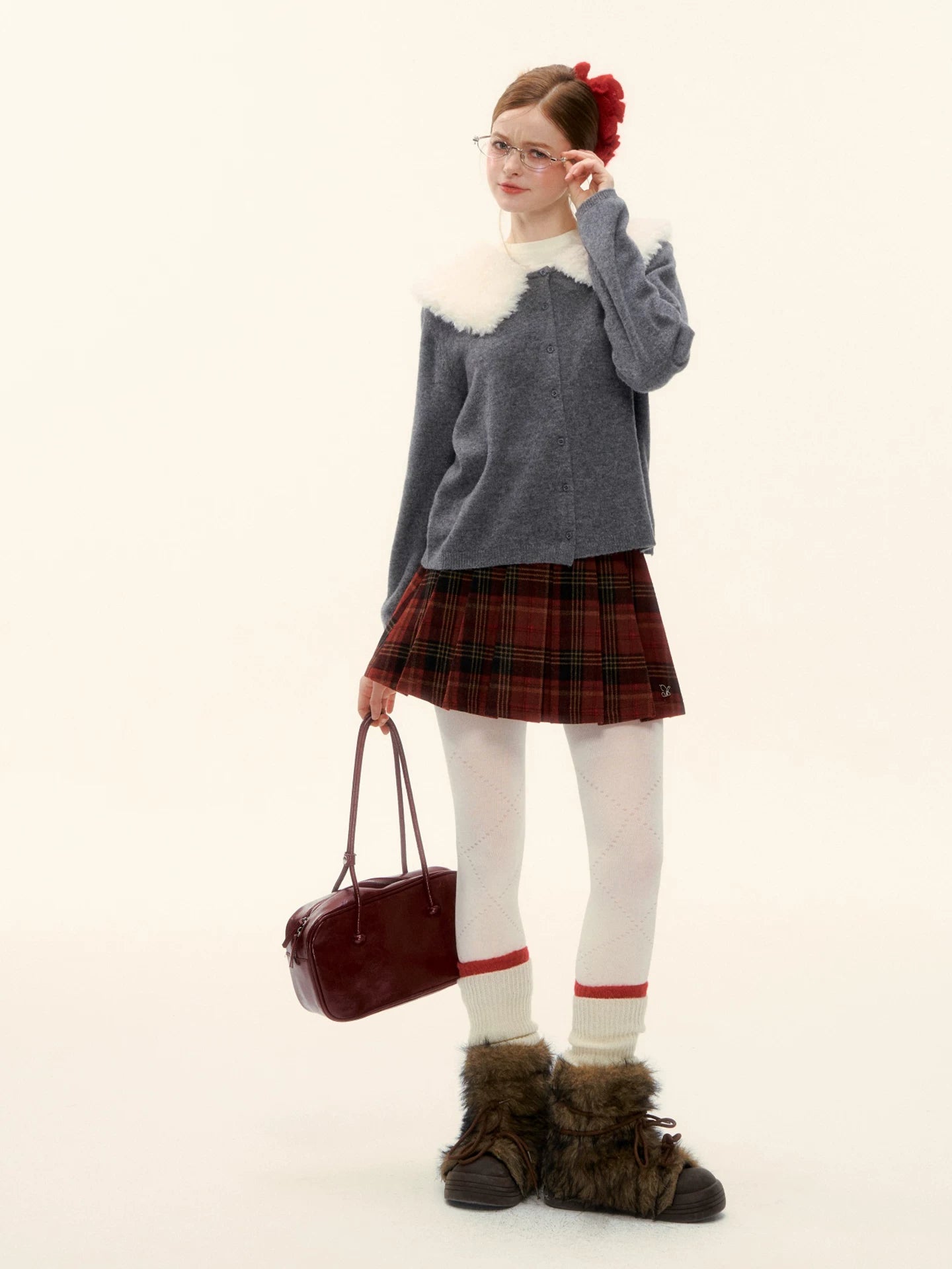 Plaid Wool Pleated Skirt