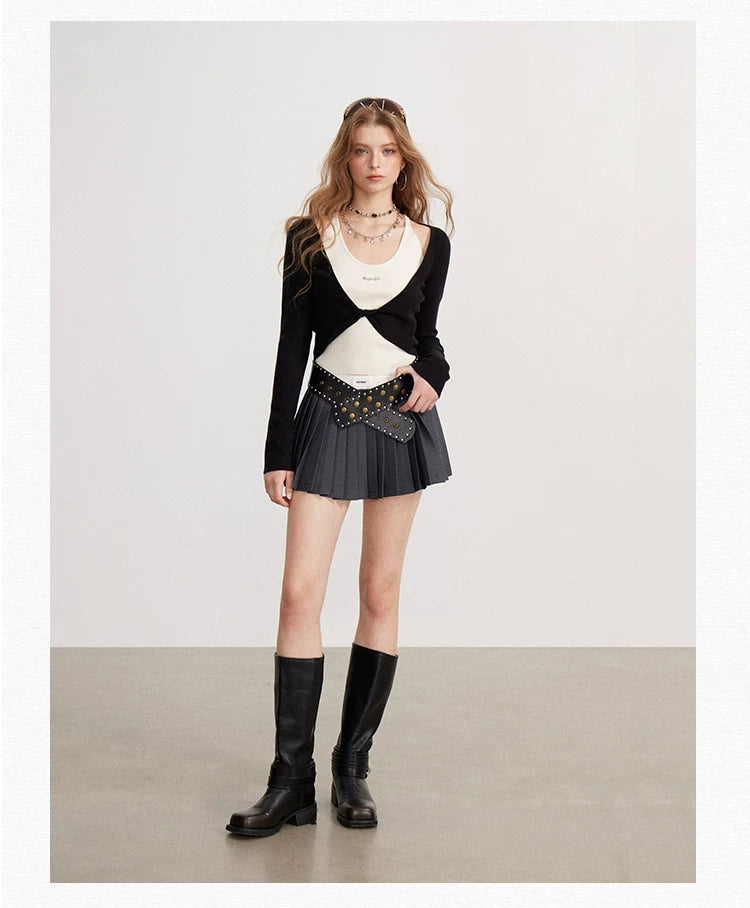 Pleated Mock-Layer Skirt