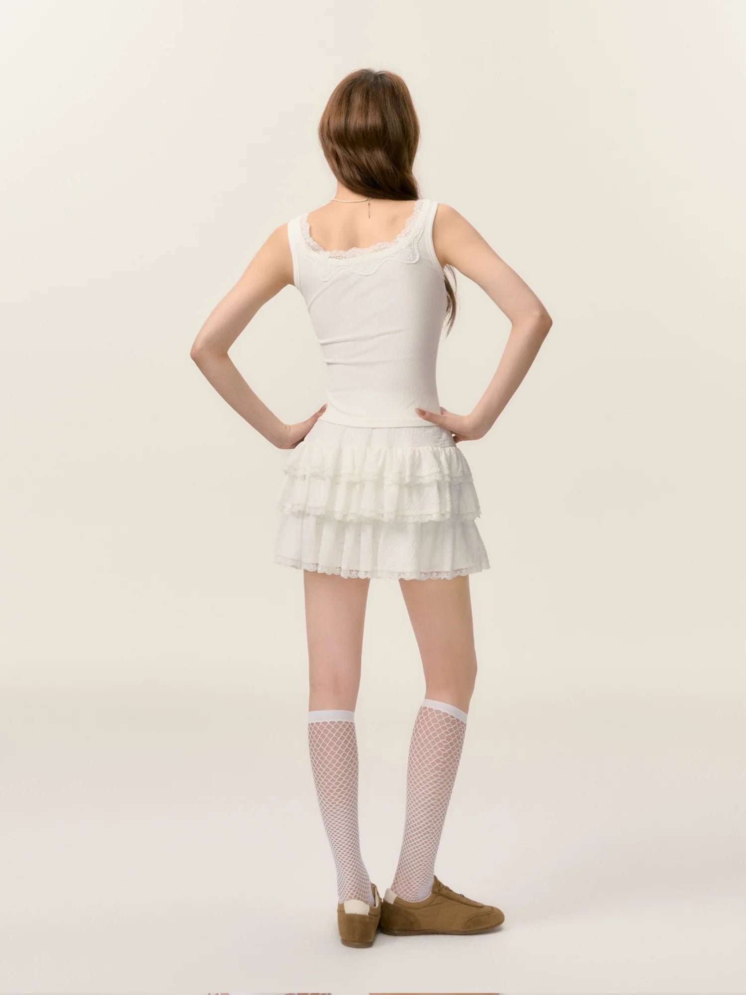 Lace Trim Butterfly Knot Back Top
