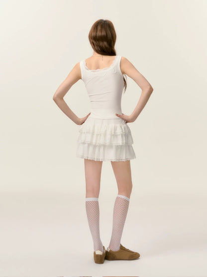 Lace Trim Butterfly Knot Back Top