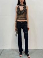 Two-Tone Lace Trim Halter Blouse