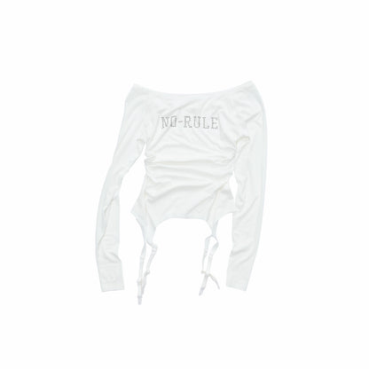 Garter Rhinestone Ruched Knit Top