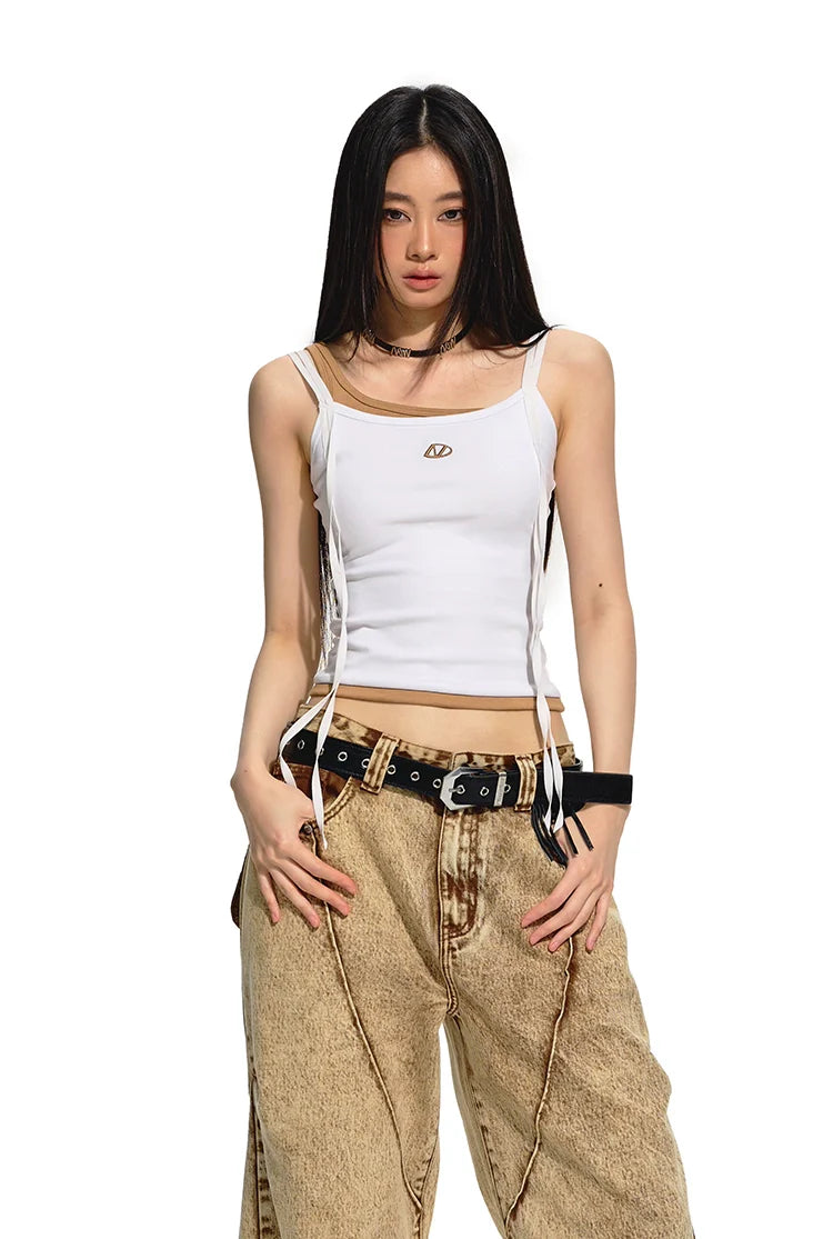 Color Block Mock Two-Piece Halter Top
