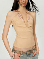 Apricot Sequin Halter Top