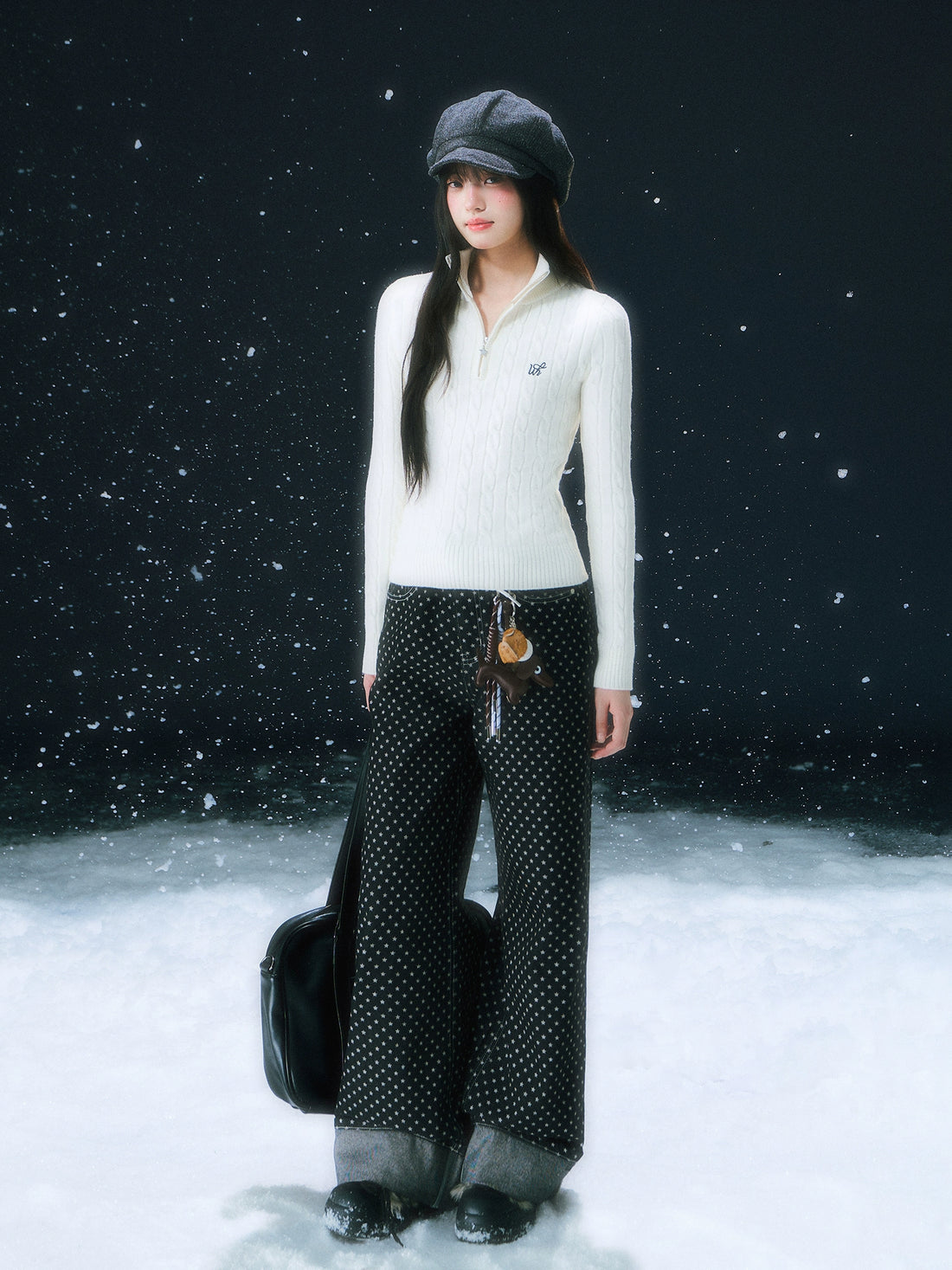 Apricot Cable Half-zip Knit Sweater