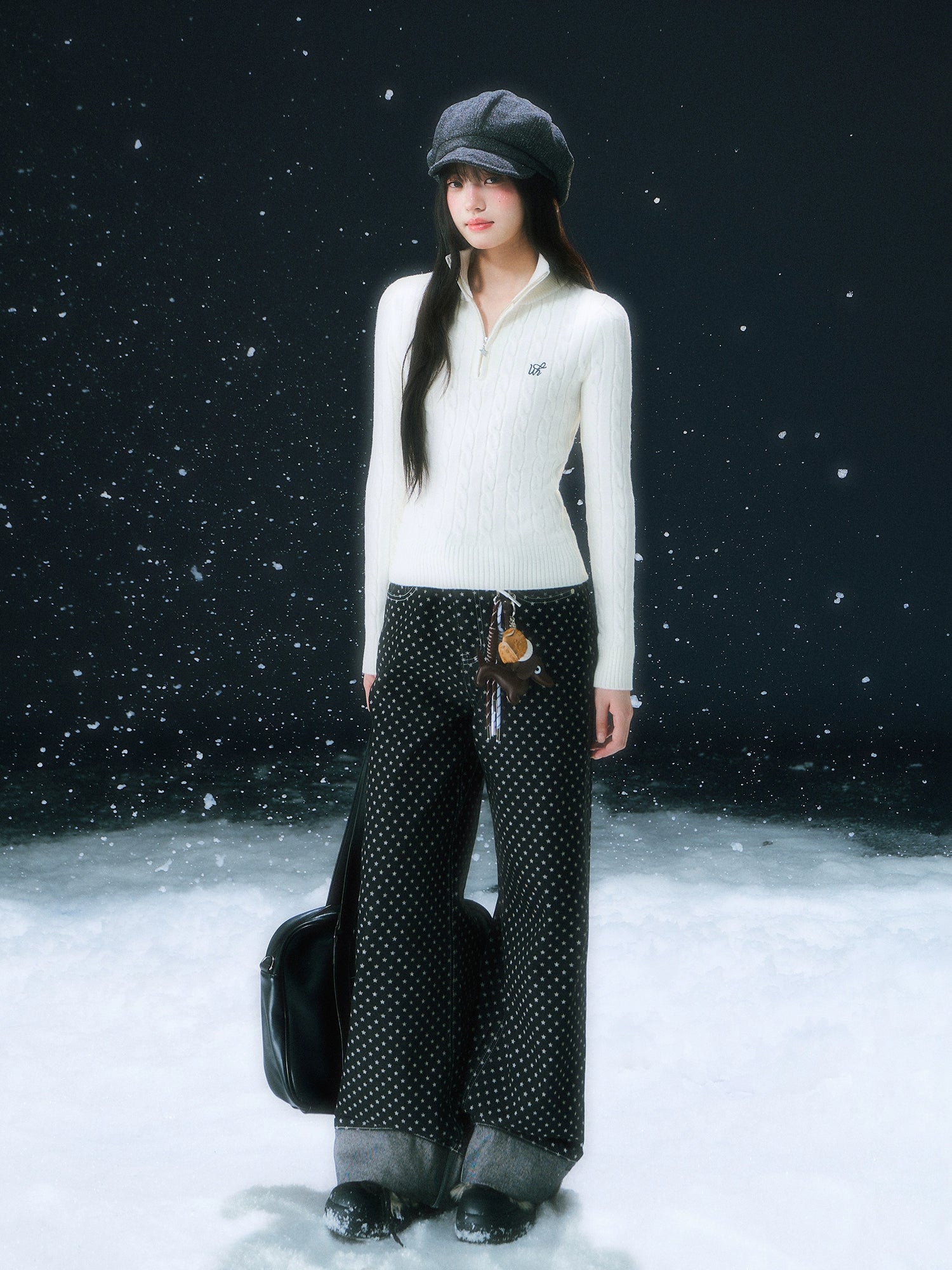 Apricot Cable Half-zip Knit Sweater