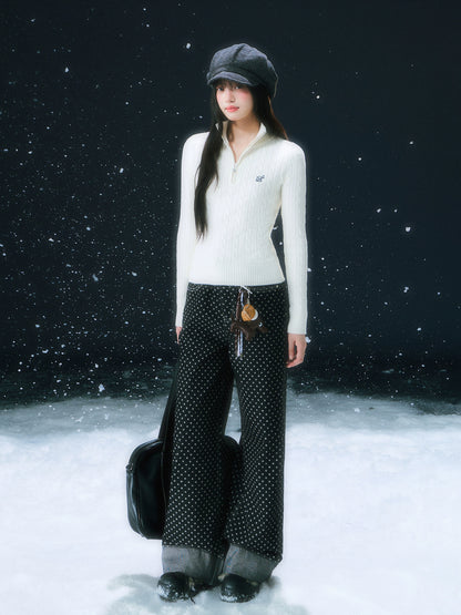 Apricot Cable Half-zip Knit Sweater