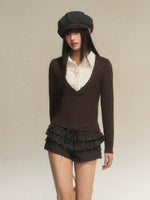 Contrast Polka Faux Layer Knit Top