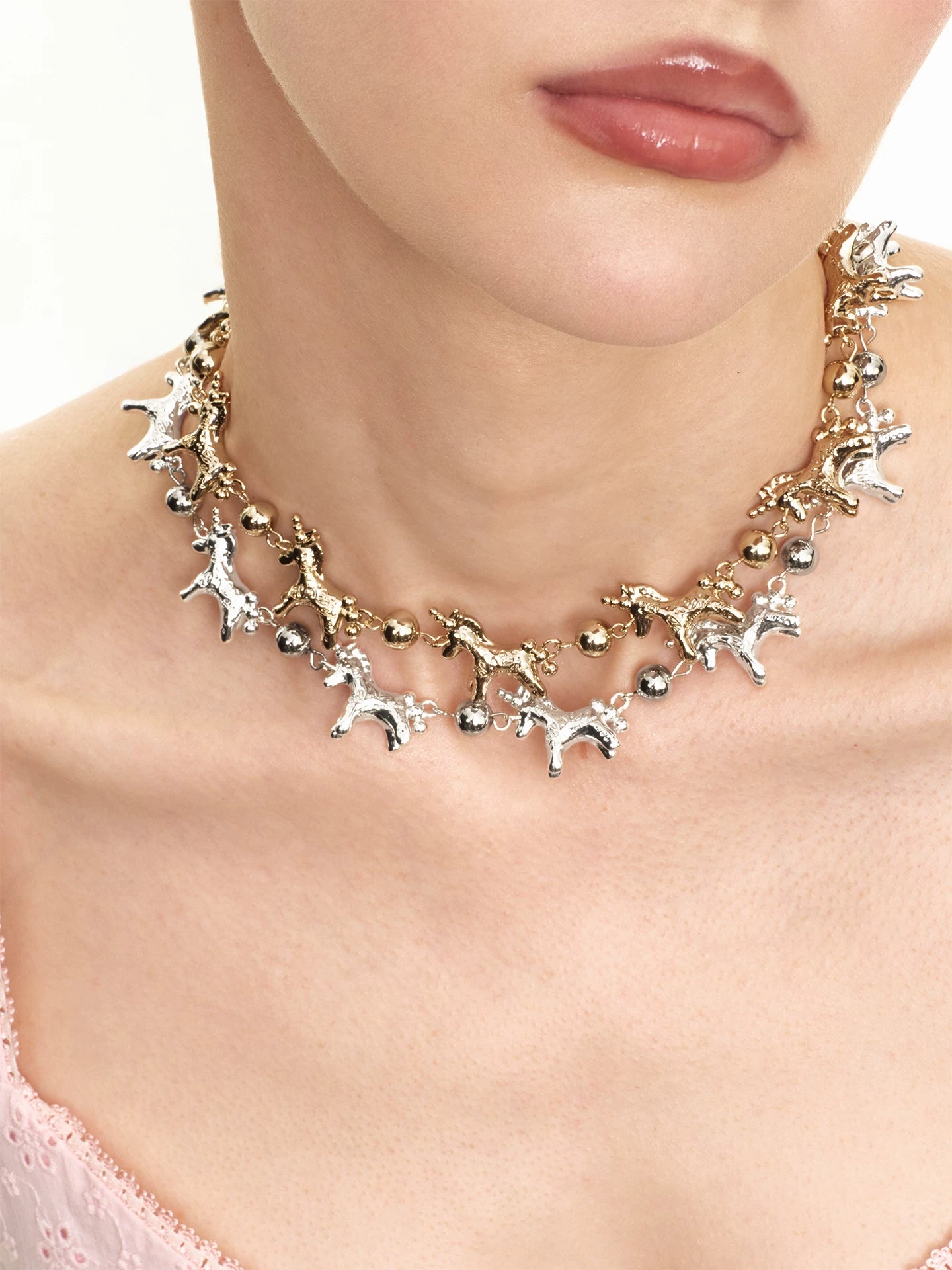 Embossed Pony Clavicle Necklace