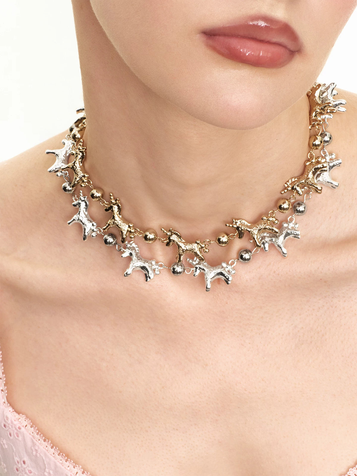 Embossed Pony Clavicle Necklace