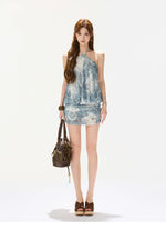 Cool Vintage Ink-Print Halter Dress