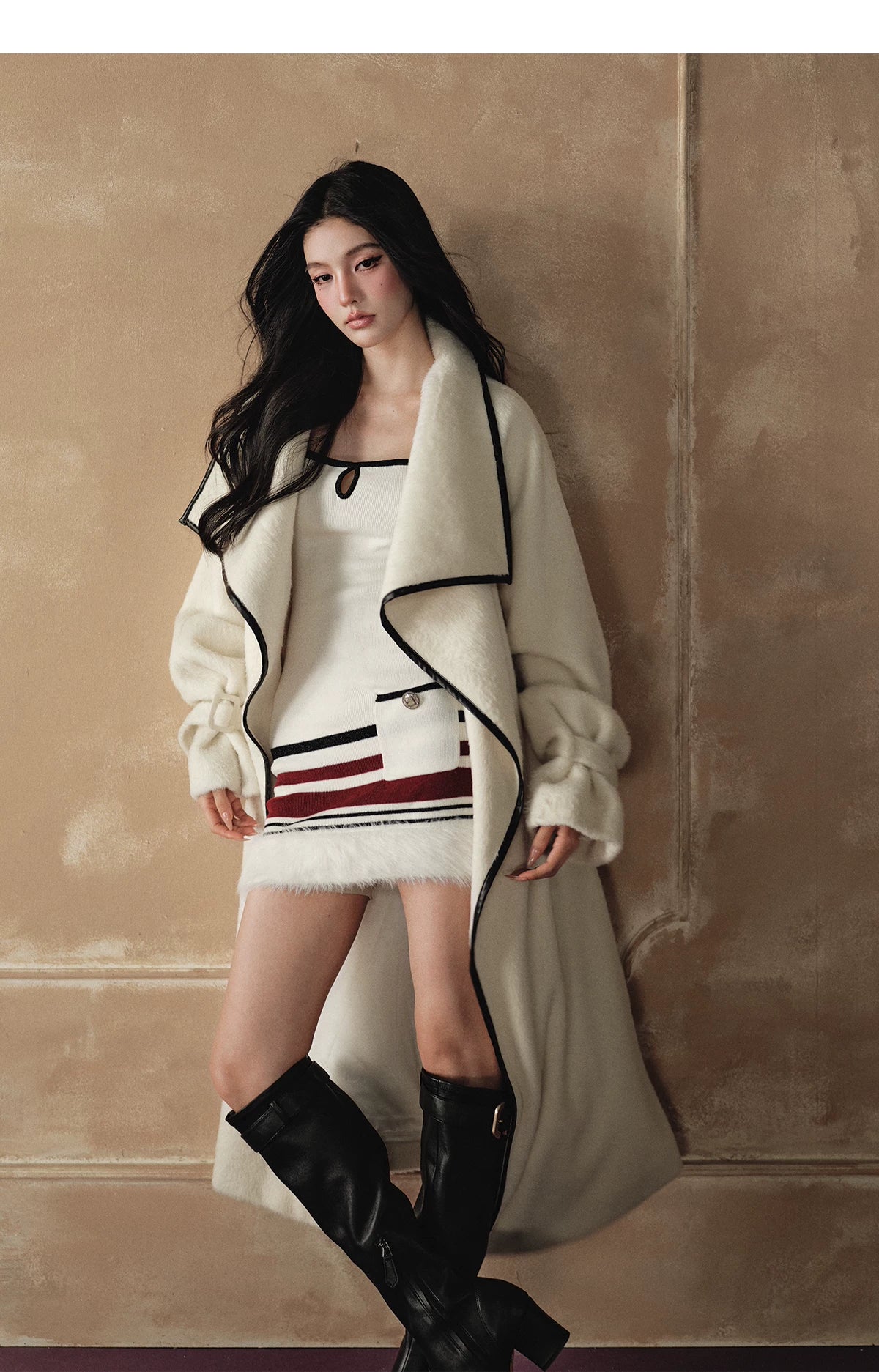 Wool-Blend Long Coat &amp; Dress Set
