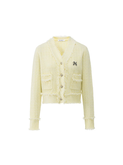 Milk Yellow &amp; Gray V-Neck Knit Cardigan