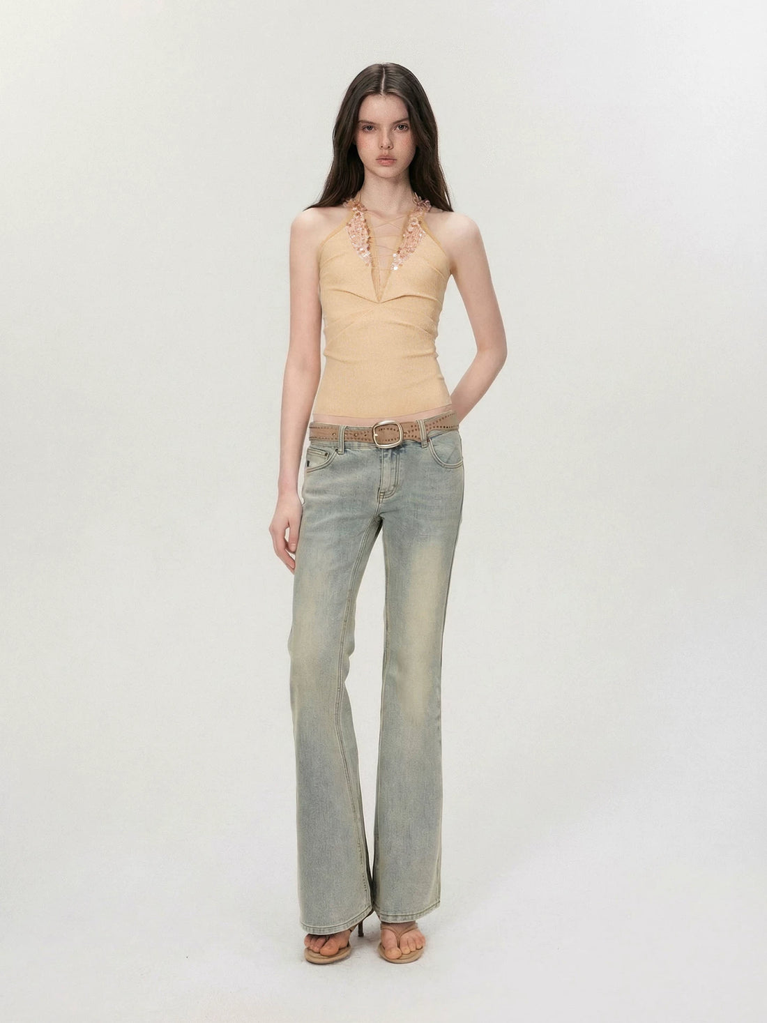 Apricot Sequin Halter Top