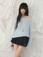 Number Printed Jacquard Off-Shoulder Top