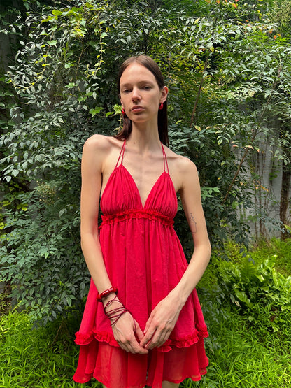 Red Layered Puff Dress