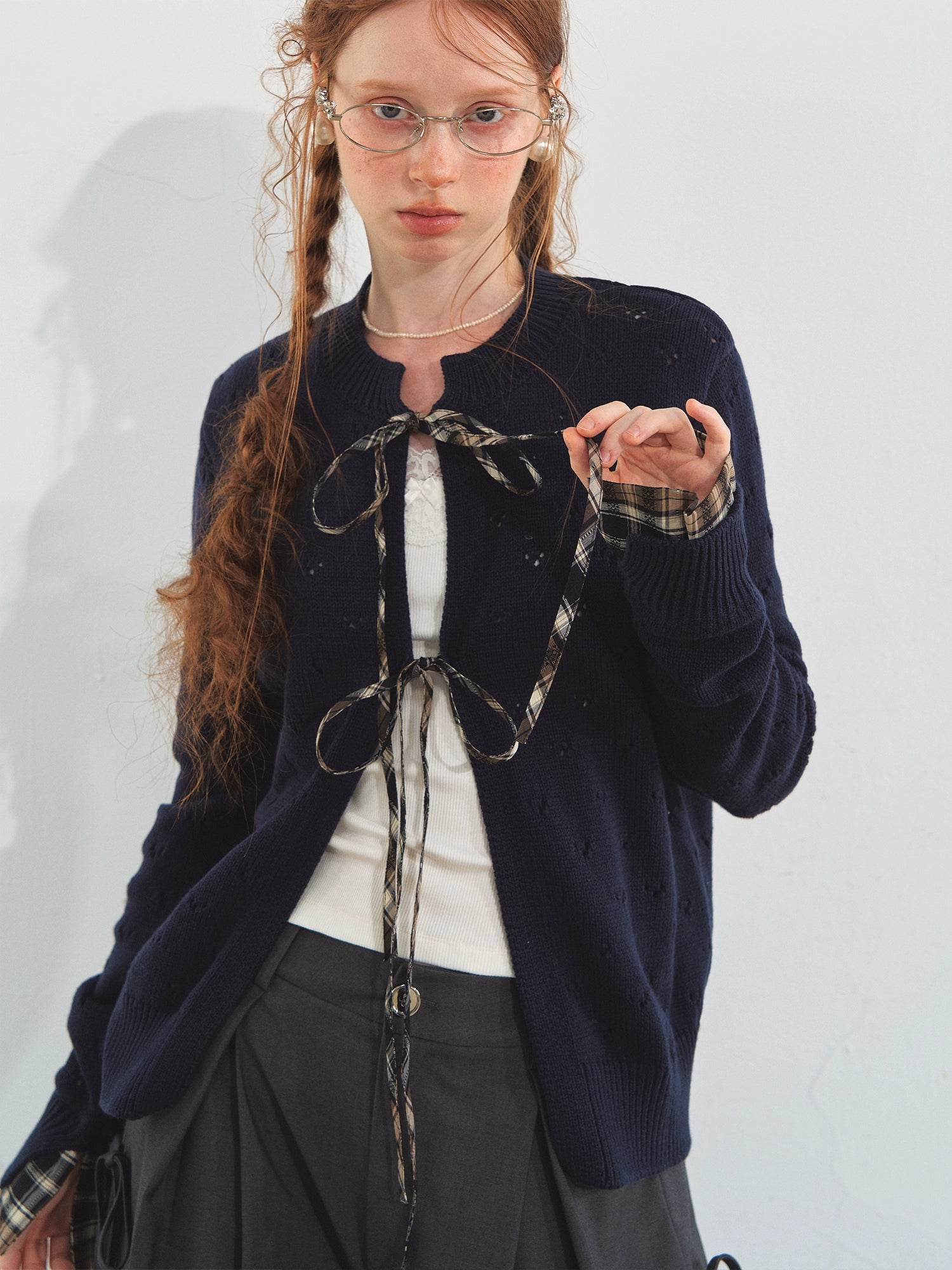 Vintage Plaid Tie Cardigan