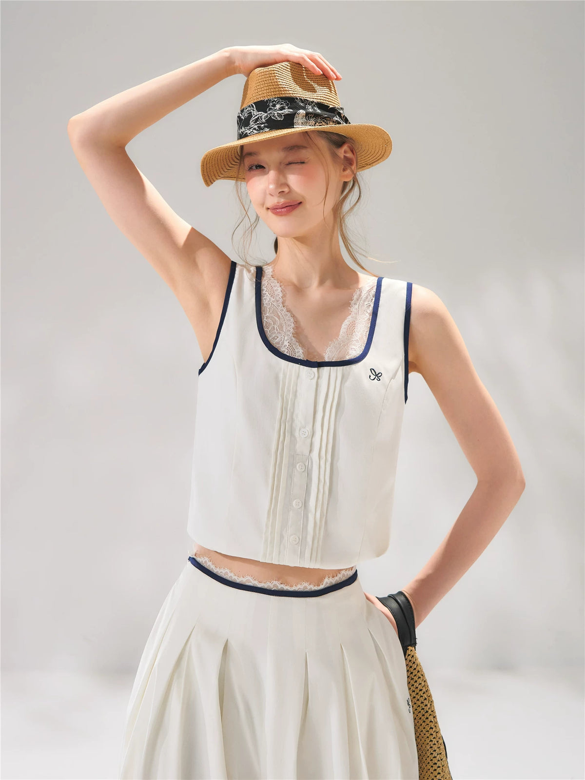 White Lace Trim Tank &amp; Pants Set