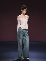 Beaded Embroidery Wide-Leg Straight Jeans