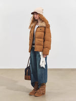 Faux Suede Fur Collar Down Jacket