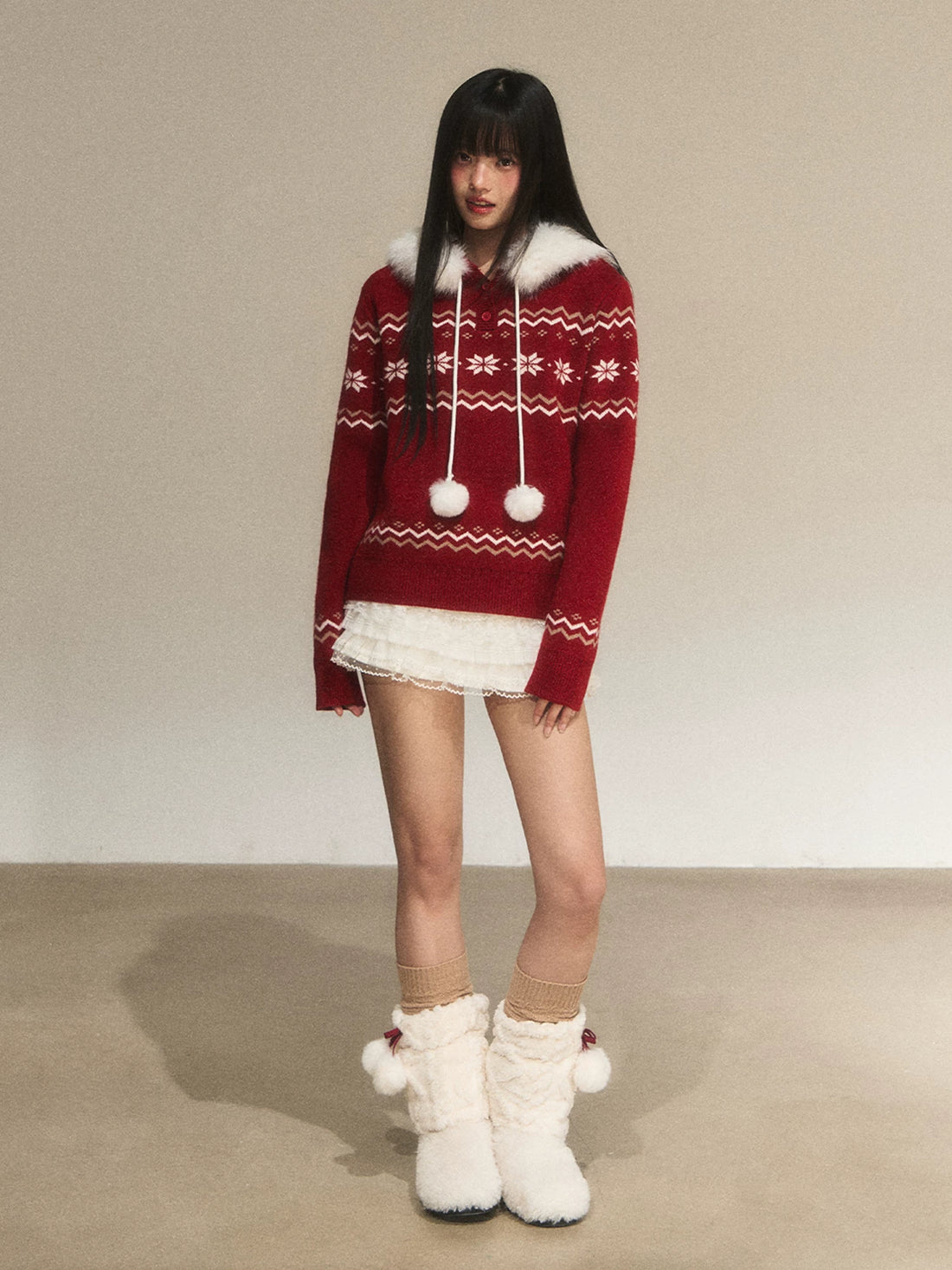 Red Fair Isle Hooded Knit
