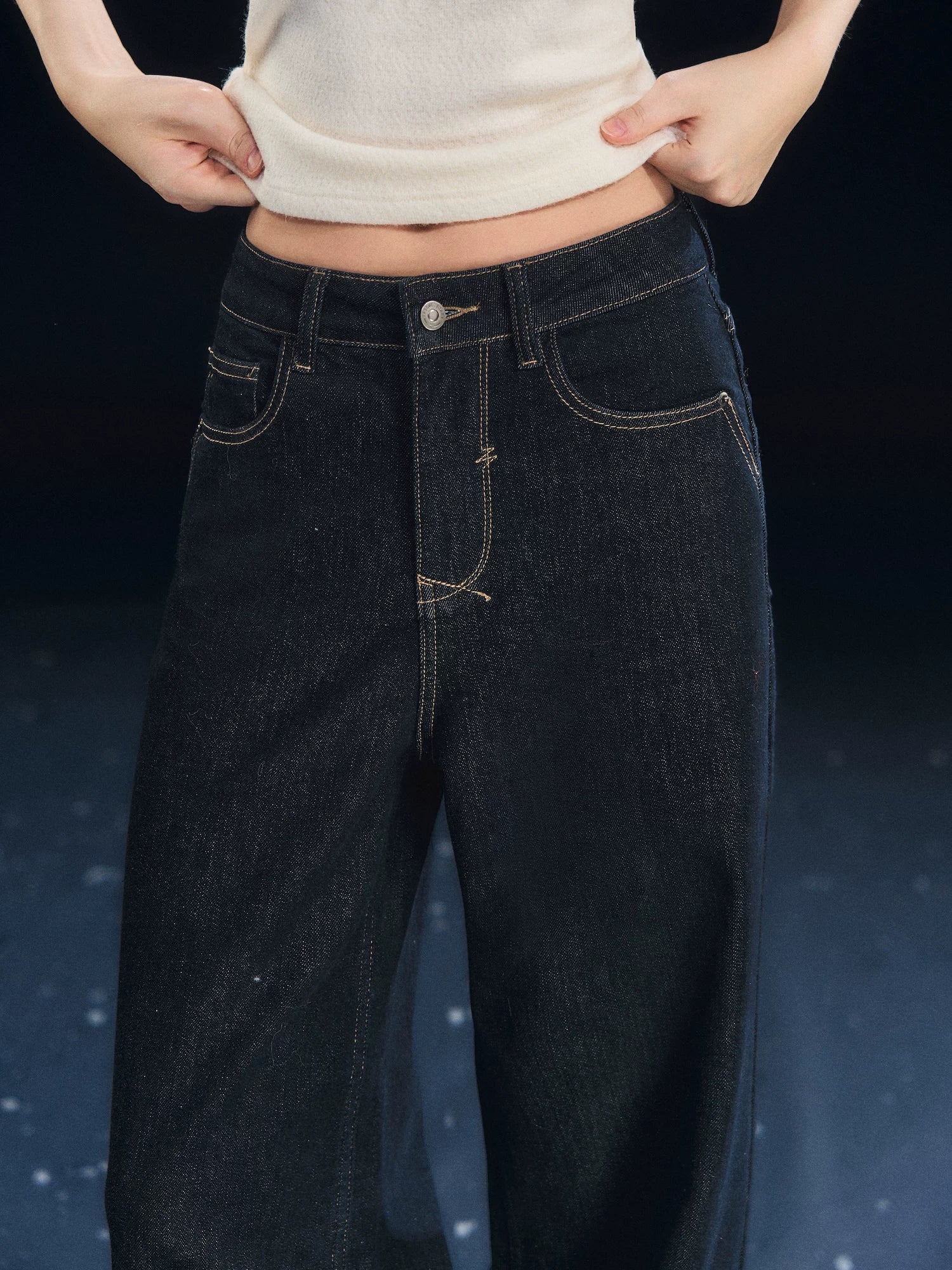 Fleece Lined Straight Denim Pants