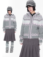 Gray Hooded Zip Knit Cardigan