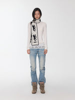 Basic Letter Print Semi-Sheer Long Sleeve Tee
