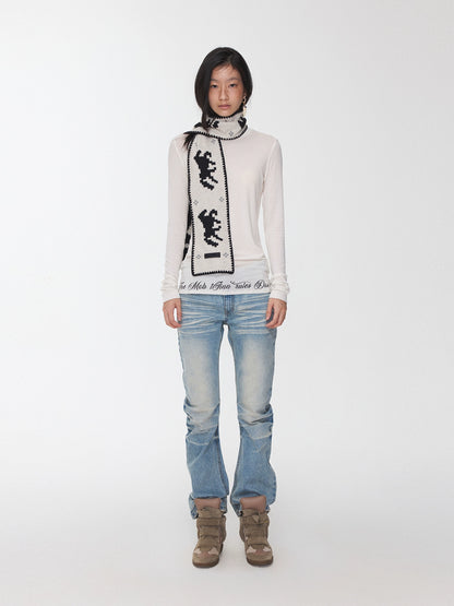 Basic Letter Print Semi-Sheer Long Sleeve Tee