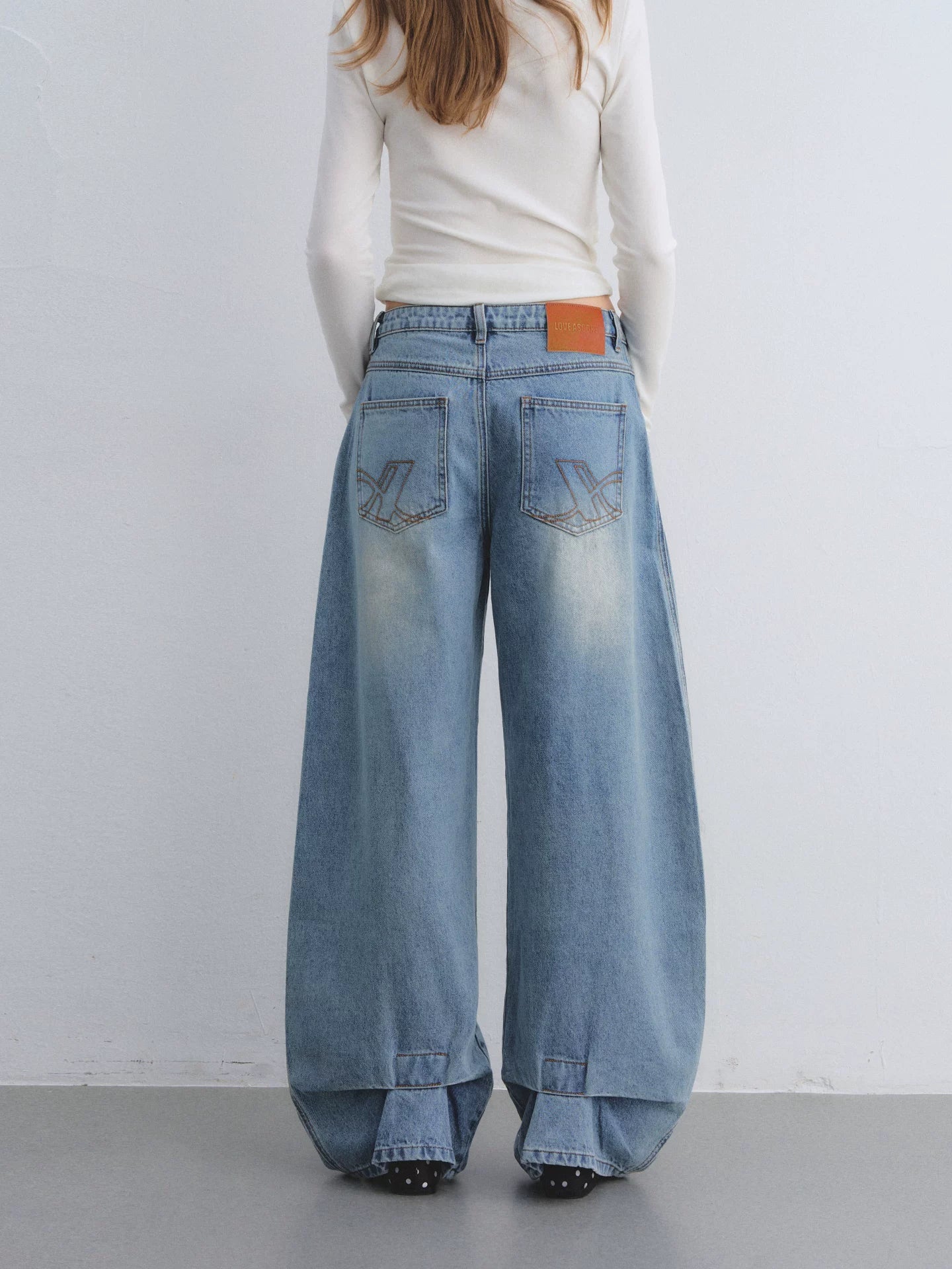 Blue Rhinestone Curved Leg Jeans