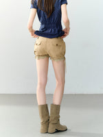 Khaki Lace Trim Balloon Shorts