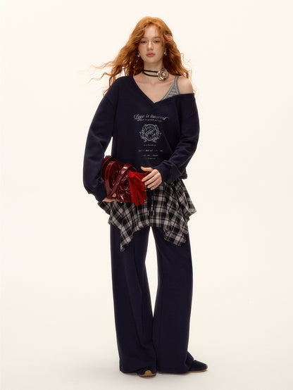 Asymmetric Stripe Print Sweat Set