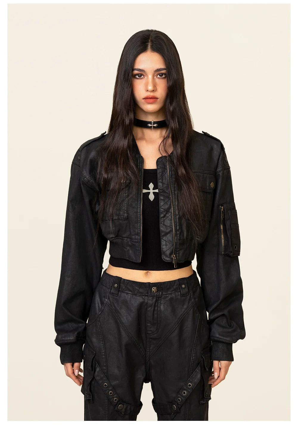 Ancient Myth Wax-coated Short Bomber Jacket