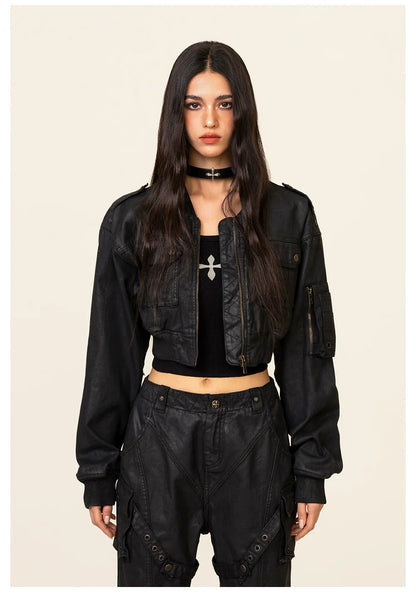 Ancient Myth Wax-coated Short Bomber Jacket