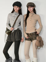 Drape-Neck Slim Knit Top