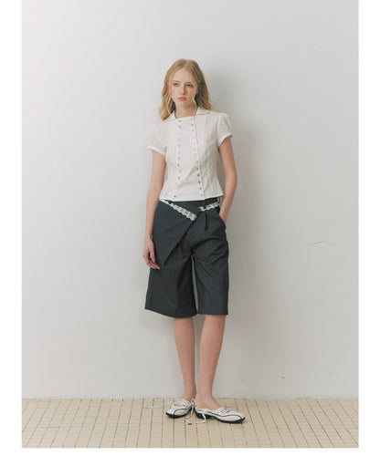 Shell Button Puff Sleeve Shirt