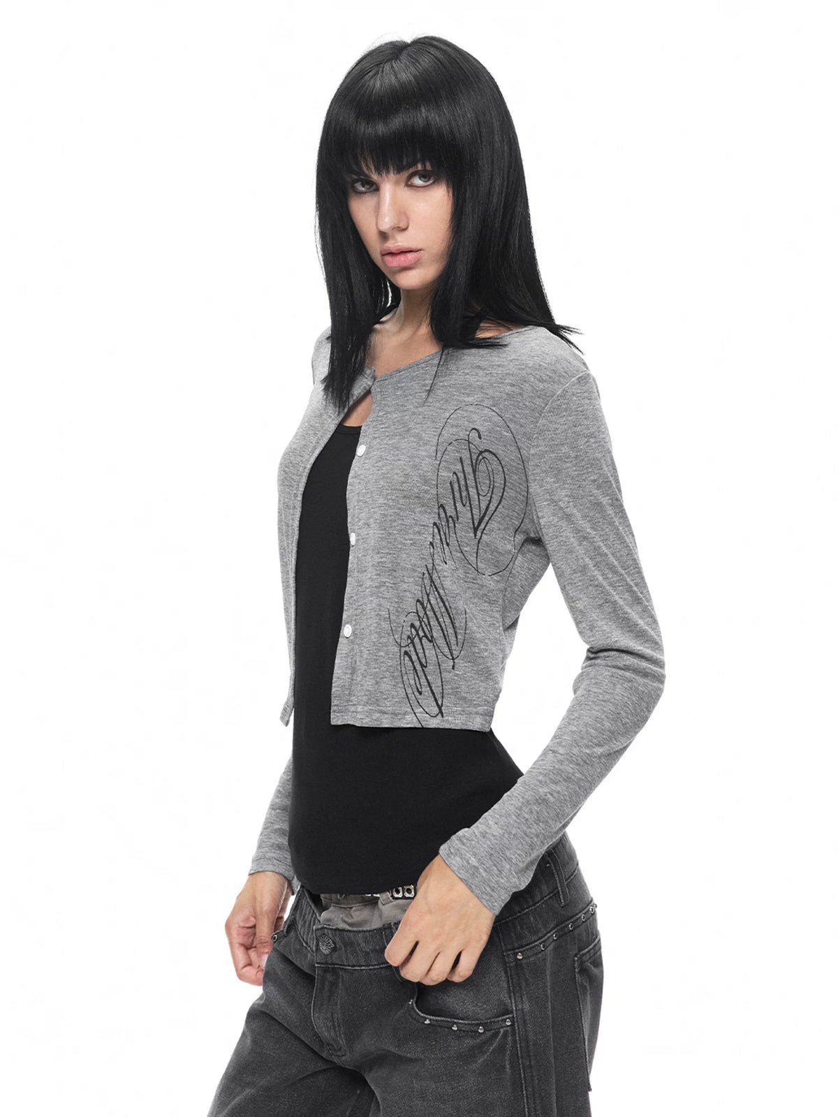 Vintage Graphic Cropped Cardigan