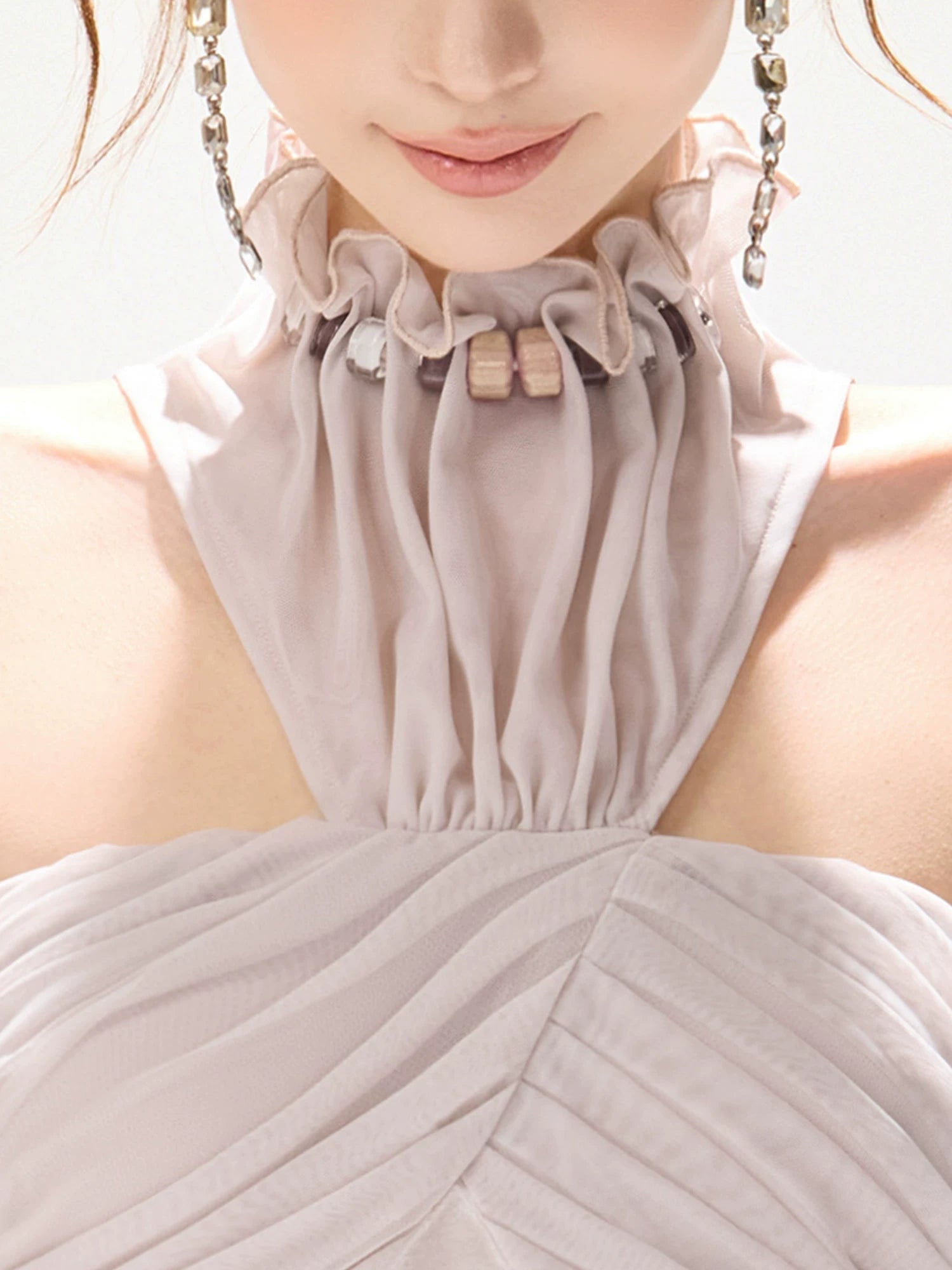 Beaded Halter Satin Dress