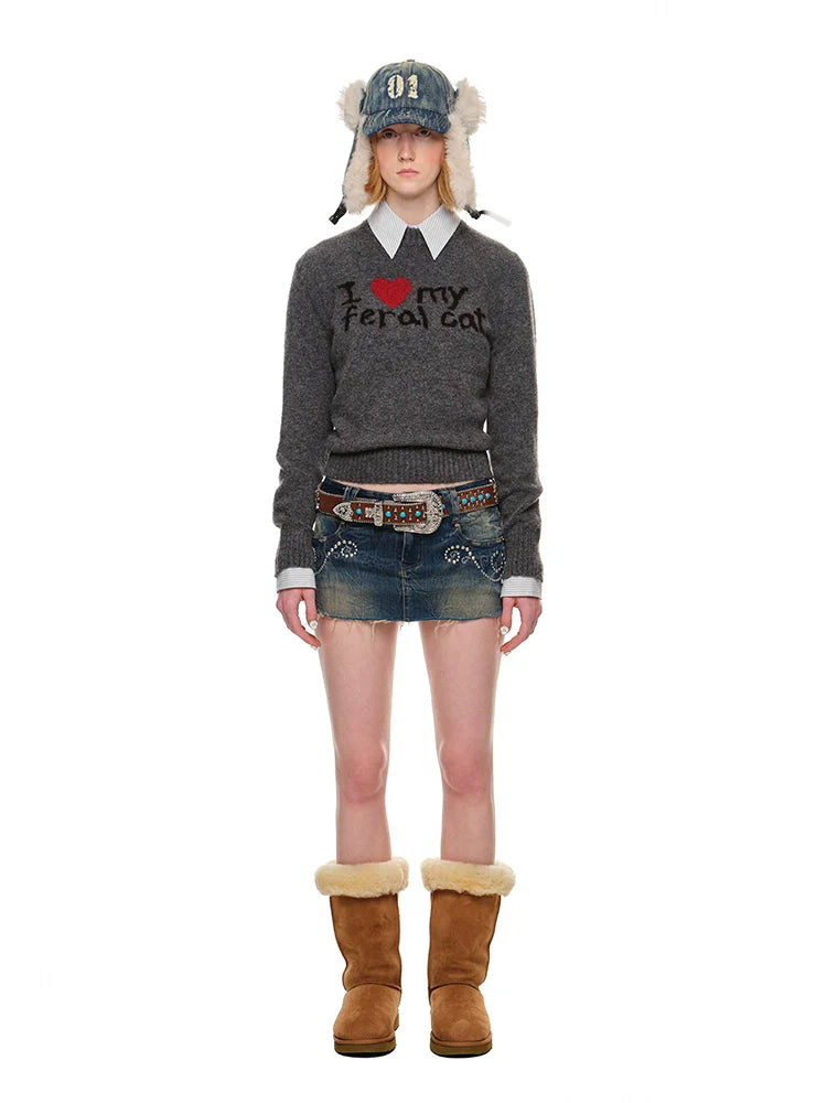 Letter Heart Jacquard Sweater