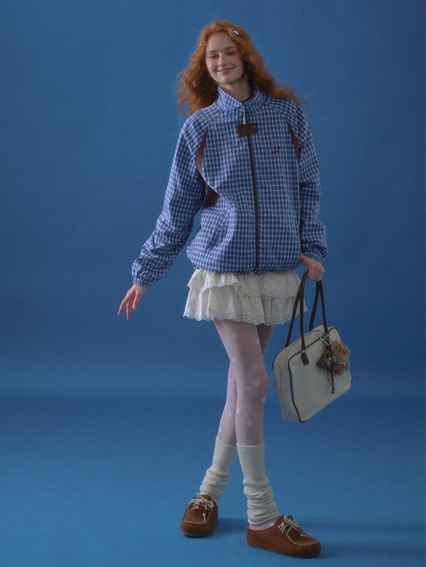 Plaid Contrast Windbreaker Jacket