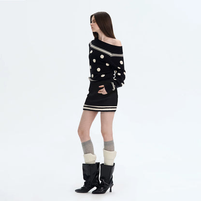 Color-block Striped Polka Dot Knit Dress